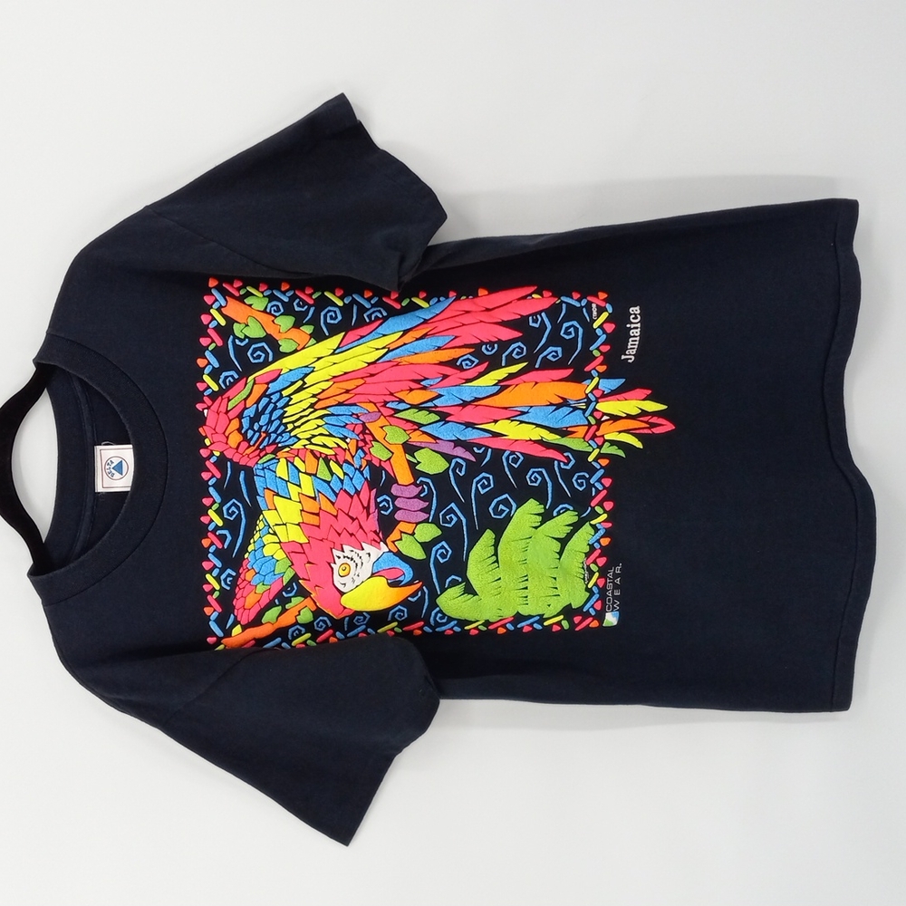 Vintage Delta Graphic Tee Jamaica Single Stitch 3D Tucan Bird Colorful Neon